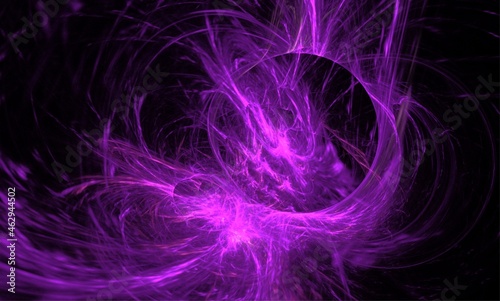 space illustration, purple graphic drawing on black background, flaming star