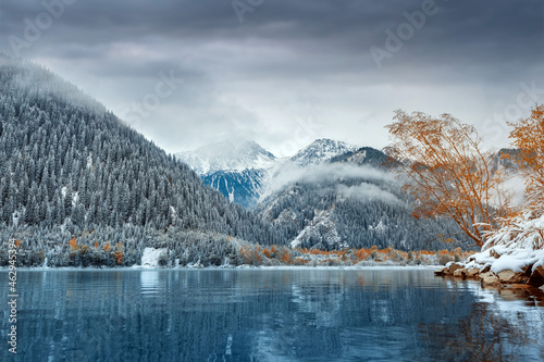 Winter landscape with lake