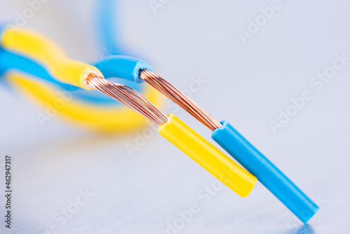 Close-up detail of electrical power copper cables