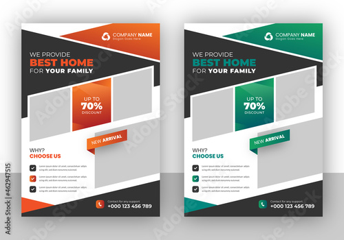 Real estate flyer template. House for sale promotion flyer template. Real estate flyer design examples. House sale poster leaflet template
