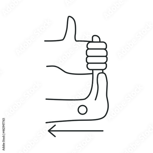 Carpal tunnel syndrome, line icon, stretching the arm, towards oneself