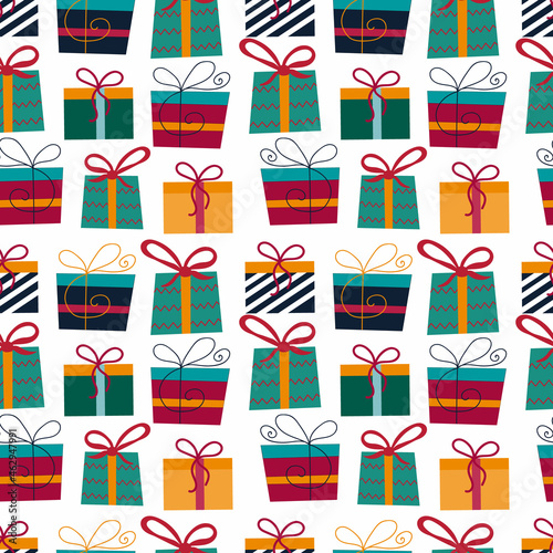 Christmas seamless pattern with presents on white background
