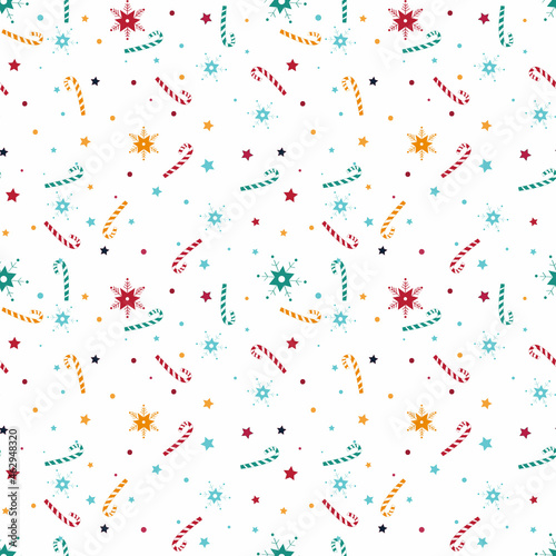 Christmas seamless pattern with snowflakes and candy on white background