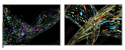 Multicolored paint splashes, smears, dust particles and debris are carried by the wind. A set of two templates. Design template for the design of banners, posters, booklets, covers, magazines. EPS 10