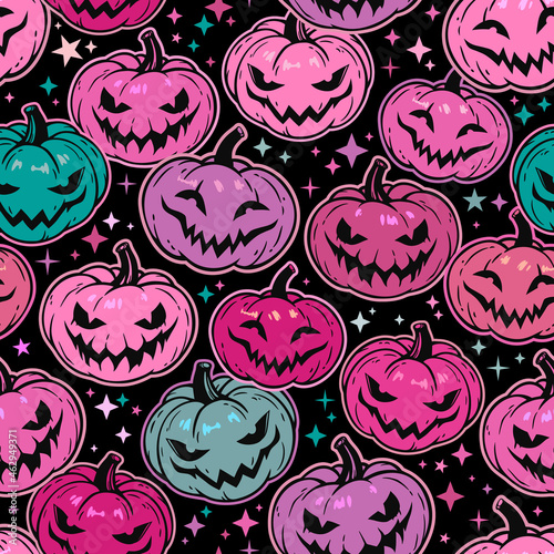 seamless pattern of gentle pink haloween pumpkins