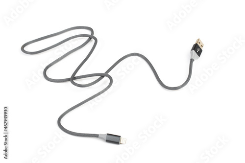 Smart Phone Lightning Cable Isolated on white screen - Image