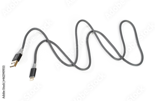 Smart Phone Lightning Cable Isolated on white screen - Image