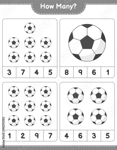 Counting game  how many Soccer Ball. Educational children game  printable worksheet  vector illustration