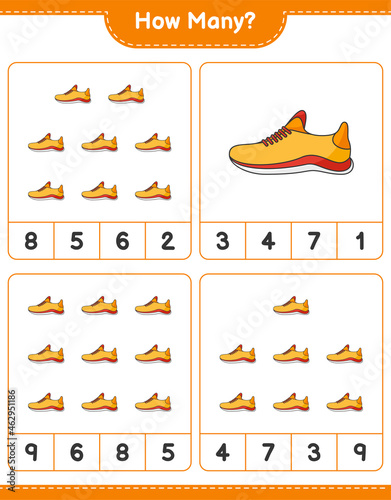 Counting game, how many Running Shoes. Educational children game, printable worksheet, vector illustration © Pure Imagination