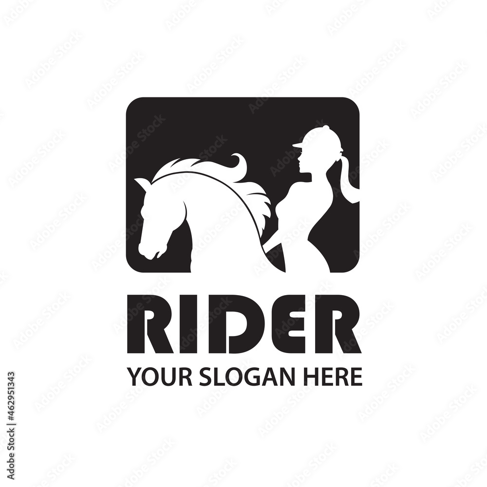 icon of horse head and woman isolated on white background icon of horse head and woman isolated on white background