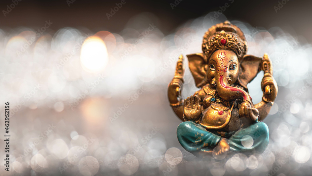 Lord Ganesha Background with lights, glitter and clouds