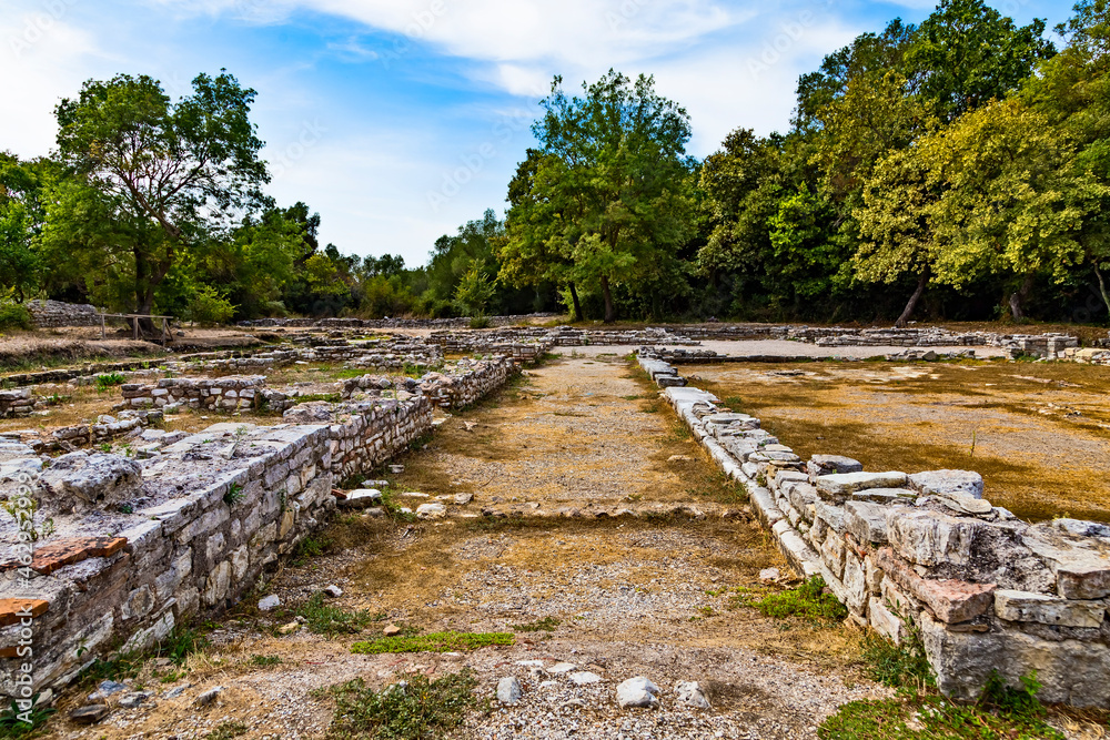 Butrint or Bouthroton - National Park in Albania in Ksamil, a UNESCO world heritage archaeological site. Famous greek and later Roman city on the shore of a salt lake lagoon not far from Saranda town.