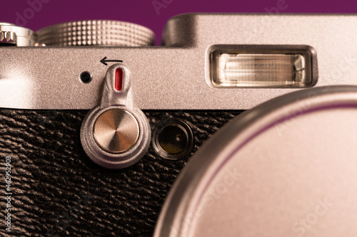 Vintage Camera Close Up, Shiny Silver Surface