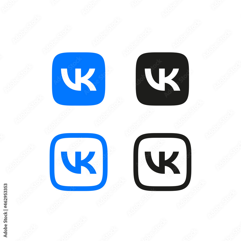 VK logo. VKontakte isolated icons set. Raster social network icon for printing and web. VK logo. VKontakte isolated icons set. Raster social network icon for printing and web.