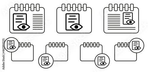Eye document vector icon in calender set illustration for ui and ux, website or mobile application
