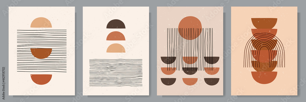 Vector Illustration. Vintage geometric shapes. Mid century style. Modern boho wall decor. Minimal contemporary art. Design elements for poster, book cover, magazine, brochure, postcard, layout, flyer
