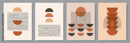 Vector Illustration. Vintage geometric shapes. Mid century style. Modern boho wall decor. Minimal contemporary art. Design elements for poster, book cover, magazine, brochure, postcard, layout, flyer