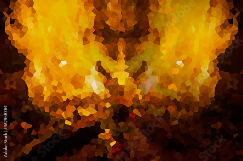 Crystalize image of yellow flame on black background