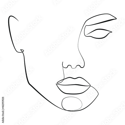 Woman face one line drawing on white isolated background. Vector illustration