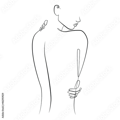 Naked woman standing back one line drawing on white isolated background. Vector illustration