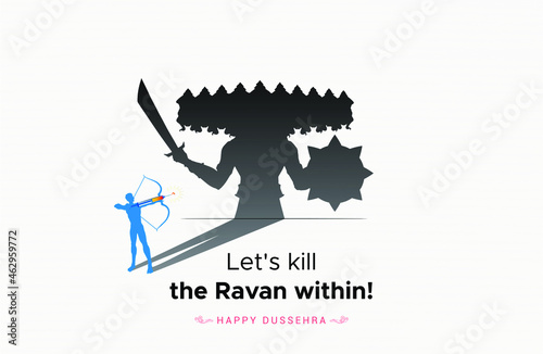Happy Dussehra Vijayadashami festival arrow and bow drawing background with covid corona vaccine mask and ravan silhouette illustration