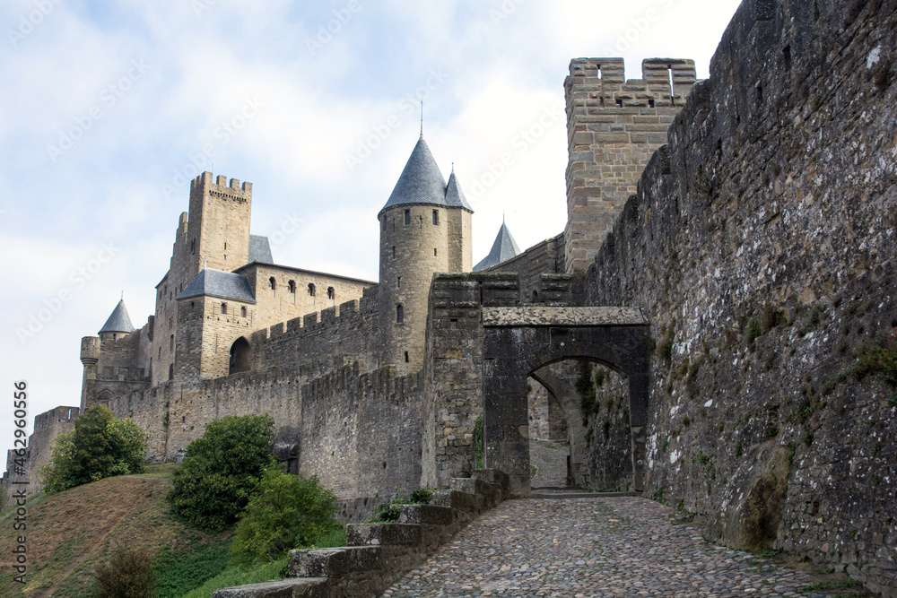 Walled city of Carcassonne France gate entrance. France