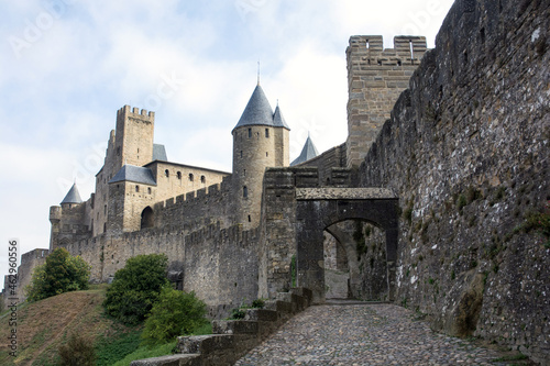 Walled city of Carcassonne France gate entrance. France