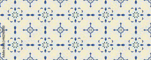 Azulejos ceramic tile design. Talavera tracery motif. Unique creative endless fill swatch. Portuguese, Spanish, Mexican, Brazilian folklore ornament. Ethnic style vector hand drawn seamless pattern.