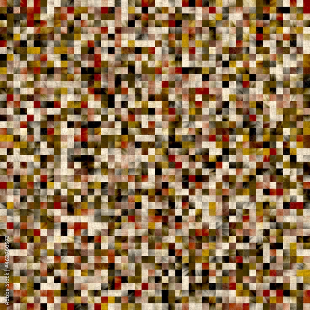 Fototapeta premium Seamless square tile faux wall mosaic pattern for surface design and print. High quality illustration. Detailed ornate grid repeat swatch.