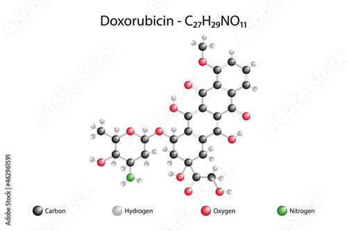 Molecular formula of doxorubicin. Doxorubicin is a drug used in cancer chemotherapy.