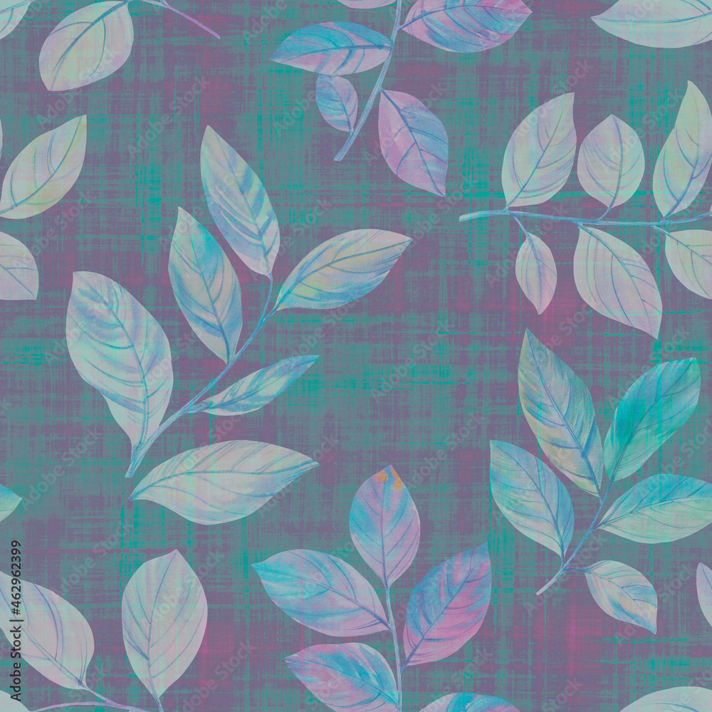 Decorative leaves seamless pattern on an abstract background. Abstract seamless background of leaves and branches. Botanical watercolor drawing for printing, wallpaper, packaging. Decorative leaves seamless pattern on an abstract background. Abstract seamless background of leaves and branches. Botanical watercolor drawing for printing, wallpaper, packaging.