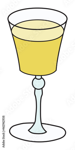 Yellow Bird classic New Era cocktail in cobbler glass. White Rum and Galliano yellow sweet vanilla drink. Stylish doodle cartoon vector illustration good for cards, menu decoration or posters photo