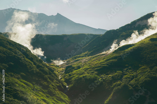 geothermal landscape at island with tourst © karyakinvitaliy