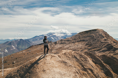 traveller tourist on the top of mount vulcano at summer day © karyakinvitaliy