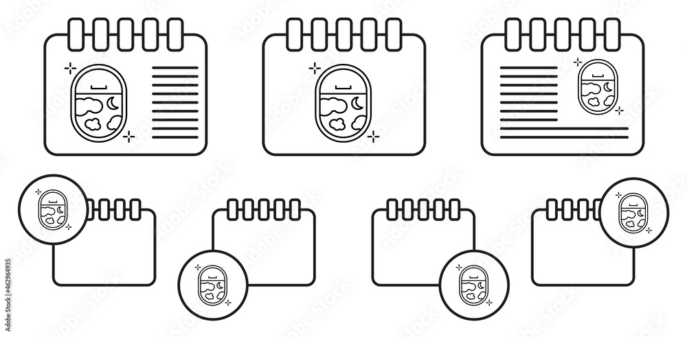 Plane window, clouds vector icon in calender set illustration for ui and ux, website or mobile application Plane window, clouds vector icon in calender set illustration for ui and ux, website or mobile application