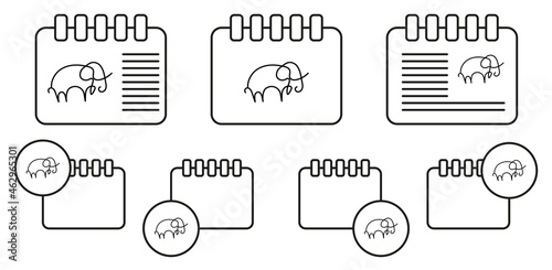 Elephant one line vector icon in calender set illustration for ui and ux, website or mobile application
