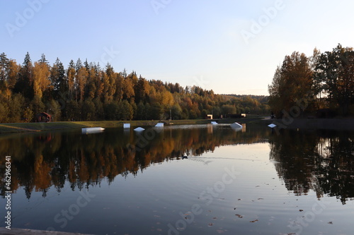 autumn time at lake resort in Belarus
