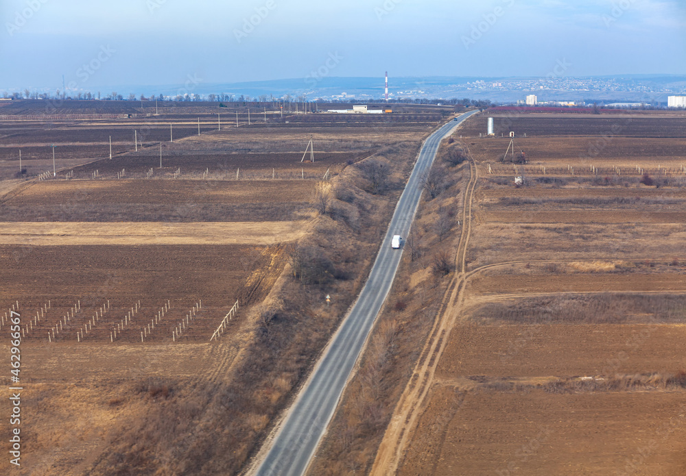 Highway and agricultural fields view from above