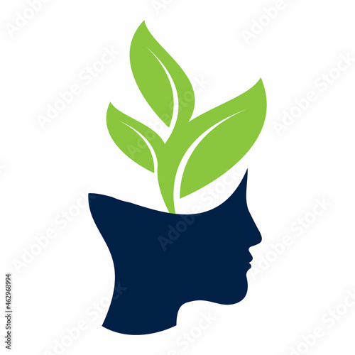 Female head with  brain tree logo concept. Organic brain  tree mind concept design.
