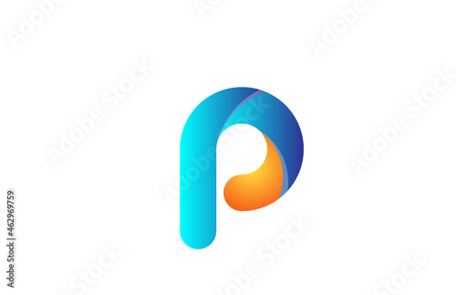 orange blue gradient logo p alphabet letter design icon for company