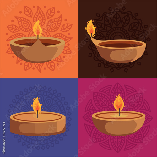 diwali four candles icons