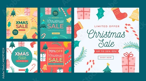 christmas sale instagram posts vector design illustration