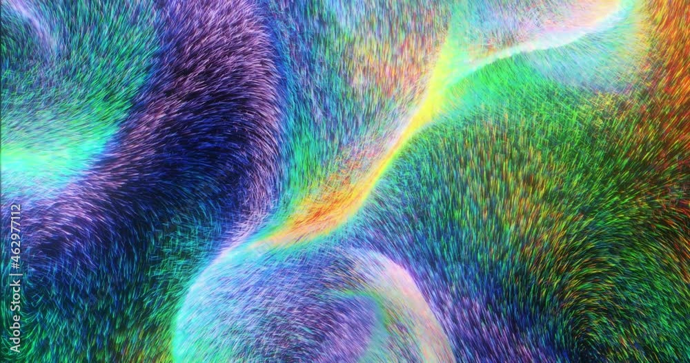 psychedelic stream of fractal pattern and swirling particles. rainbow spectrum of lines with fluid motion backdrop. Creative abstract background and dynamic patterns. 4K seamless loop