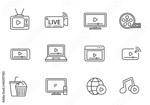 Set of streaming icon in linear style isolated on white background