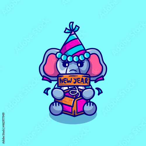 cute elephant celebrates new year with joke surprise box
