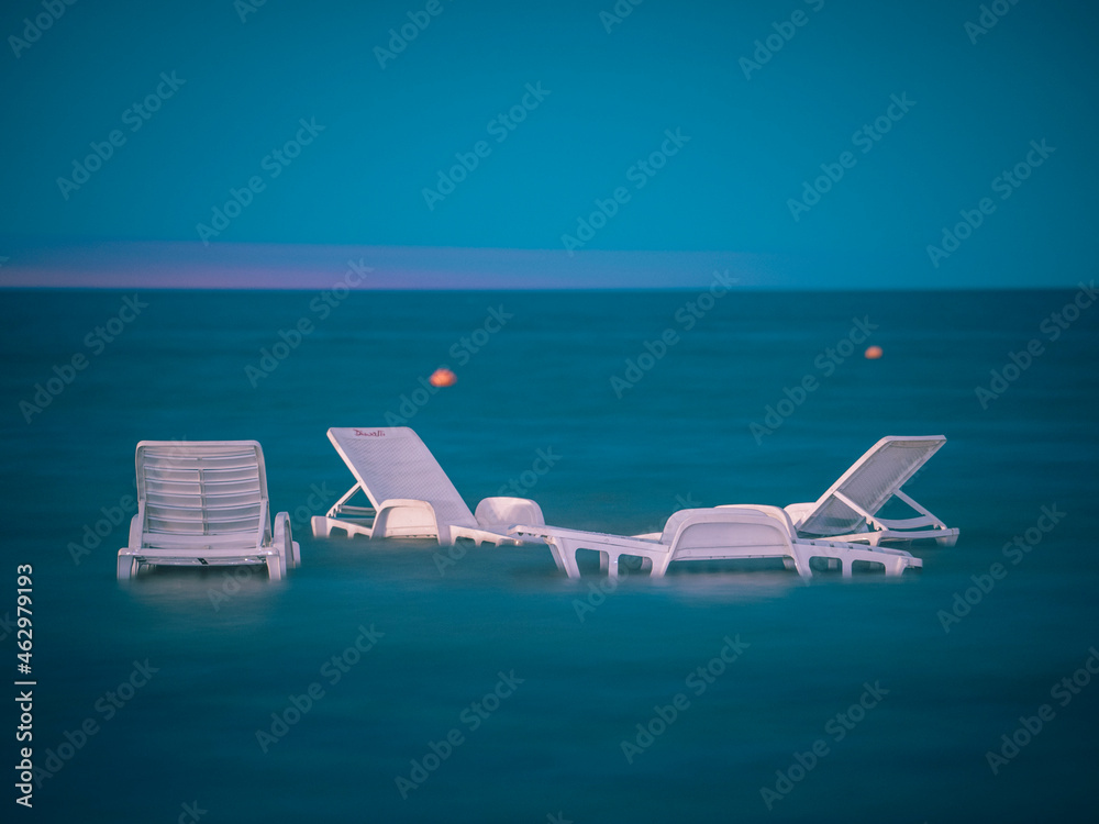 Fototapeta premium lounge chairs on the beach