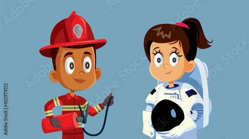 Children Wearing Professional Costumes Aspiring for the Future Vector Cartoon 