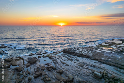 Aerial Sunrise Seascape at Rocky Inlet