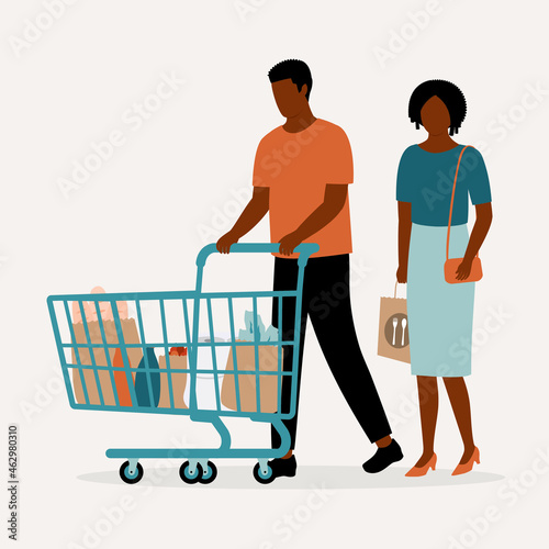 Young Black Couple Shopping Groceries Together.