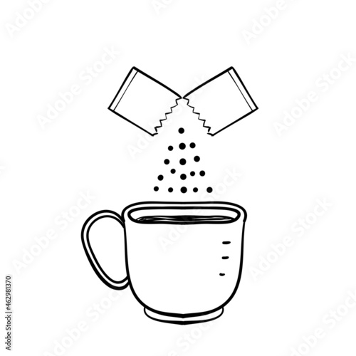 hand drawn doodle pouring sugar in the cup illustration vector isolated